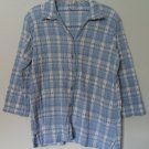 Dressbarn 18W/20W Elastic Gathering Wrinkle Crinkle Blue/White 3/4 Sleeve Button
