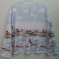 Breckenridge sz Large Snap Down Long Sleeve Birds Boat Sails Water Blue White