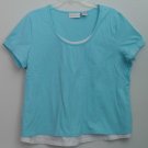 Intimate Essentials Sz Large Aqua Blue Short Sleeve Full White Frontal Inset Top