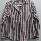 Chico's Size 1 Cotton Nylon Spandex Vertical Stripe Button Down Casual Small Top