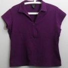 Express Womens XL Purple Shortsleeve Zipper Knit Top Collared Cotton Spandex