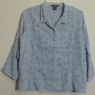 Woolrich Women's Large 2032 Blue Bell Linen Blend Floral Burnout Button Blouse