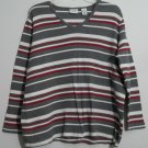Covington 16 / 18 W Red White Gray Horizontal Striped Pullover V-Neck Sweater
