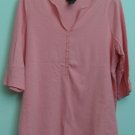 Avenue 18/20 Comfort Fit Split V-Neck Henley Style Decorative Buttons Pink Slits