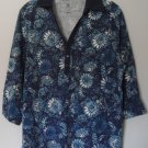 Studio Works Womens Plus 1X Half Button Floral Pattern 3/4 Sleeve Collar KnitTop