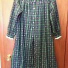 Lanz of Salzburg Blue Green White Flannel Plaid Eyelet Trim Nightgown Medium