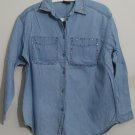 LizWear Petite Small PS Denim Blue Gem Rhinestone Studs Button Down Pocket Shirt
