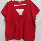 Dressbarn Woman  Red SS Crocheted V-neck w/ Tie w/ Beads Empire Waist  22 / 24