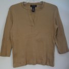 Jones New York Signature M Brown Split V-Neck Vertical Ribbed 3/4 Sleeve KnitTop