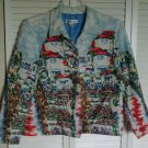 Coldwater Creek PM Seaside Villas Print Button Down Linen & Rayon Lined Jacket