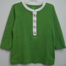 Lands End Womens Medium 10 / 12 Green White 1/2 Half Button Front Pullover Knit