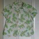 Studio Works Woman 1X Swiss Dot White w/ Green Flowers & Leaf Leaves Print Top