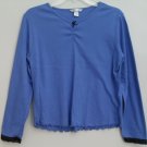 Dockers Womens Medium Blue Black Bow Lace Sleeve Line Scalloped Bottom Hem Shirt