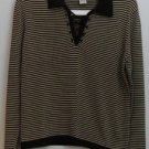 Linda Lucia Large L Black & Tan/Gold Stripes Rayon Nylon Stretch Lace Tie V-neck