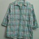 Marks & Spencer UK Sz 16 Raised Stitching Roll Tab Button Closure Plaid Jade Mix