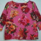 Talbots Floral Colorful Flower Knit Top 3/4 Sleeve Boatneck 100% Cotton Pullover