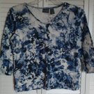Additions by Chico's Size 1 Watercolor Blue & Silver Paint Sparkle on White Top