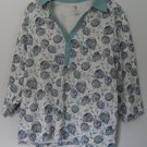 Studio Works Womens Plus 2X Half Button Leaf Pattern Collared 3/4 Sleeve KnitTop