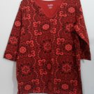 Woman Within All American Comfort 1X Coral & Burnt Orange Black Rounded U V-neck