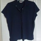 C.S.T. Sport 1X Navy Blue Short Sleeve Snap Down  Shirt Top w/ Princess Seams