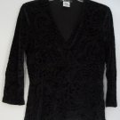 Nine West Crossover V-Neck Velvet Burnout Black 3/4 Sleeve Nylon/Poly Stretch