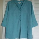 Dressbarn Woman 18 20 Blue Mandarin Collar Textured Material Button Blouse Top