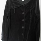 City Hearts Medium Draw Cord Funnel Neck Black Velour Button Down Pocket Jacket