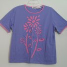 PBJ Sport Pink Purple Short Sleeve 100% Cotton Knit Top Flower Floral Design Top