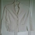 J.Jill 8P White Linen Rayon 2 Pocket Mandarin Collar Cloth Buttons Fray Fringe