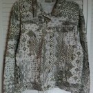 Chicos ( 2 ) Snap Jean Style Pocket Jacket White Gold Black Silver Paint Sparkle