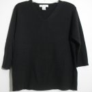 Dressbarn Woman Acrylic & Cotton Black 3/4 Sleeve V-neck Pullover Sweater 14/16