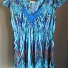 One World Live & Let Live Subliminal Empire Top Crocheted Inset Neckline Large