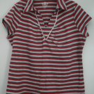 Route 66 Original Trademark Cap Sleeve Collared Gathered Neckline V-Neck KnitTop