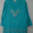 Sag Harbor Stretch Woman 1X Split V-neck Wrinkle Crinkle Material Blouse Top