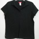 Anne Klein Sport Black Collared 6 Button Front Short Sleeve sz Large 100% Cotton