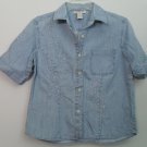 J. Jill Out of the Blue Denim Floral Embroidered Princess Seams Pocket  Shirt XS