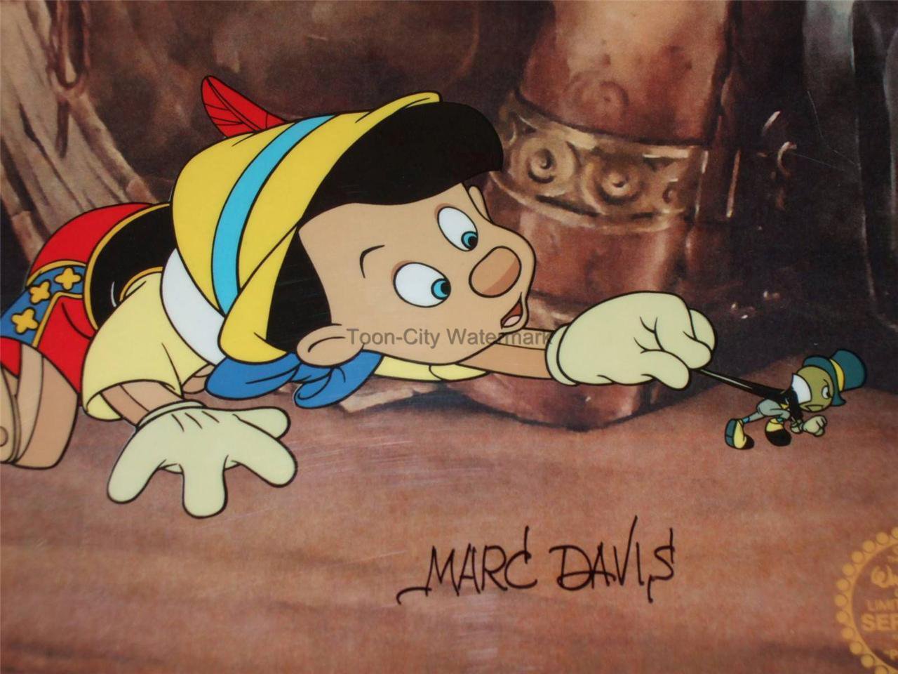 Pinocchio Jiminy Cricket Hand Signed Walt Disney Sericel Cel Marc Davis