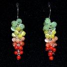 Earrings with cat's-eye and coral dangle from silver earwires