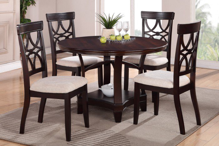 Dark Espresso Finish 5pc Dining Set w/ Built-in Lazy Susan - FREE ...