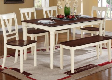 White/Cherry Rectangular Dining Set w/ Bench - FREE DELIVERY IN SOUTHERN CALIFORNIA