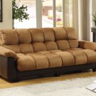 Tan Elephant Skin Microfiber & Espresso Leatherette Futon Sofa w/ Storage - FREE DELIVERY IN CA