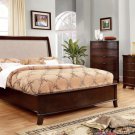 Mercer Brown Cherry Bed w/ Beige Fabric Headboard - FREE DELIVERY IN SOUTHERN CALIFORNIA