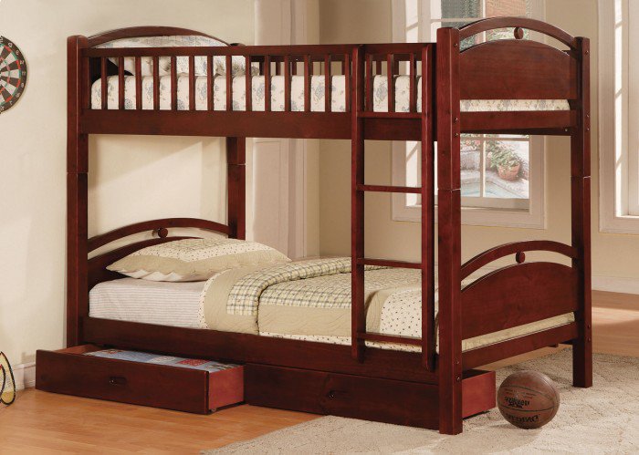 California I Cherry or Honey Oak Finish Twin/Twin Bunk Bed w/2 drawers ...