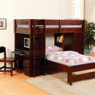 Harford Dark Walnut or Oak Finish All-in-One Twin/Twin Loft Bed - FREE DELIVERY IN CALIFORNIA