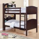 Parker Dark Cherry Brown Finish Twin Bookcase Bunk Bed w/ Built-In Ladder - FREE DELIVERY IN CA