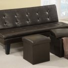 Sofa + 2Pcs Ottoman in Chocolate Faux Leather & Chocolate or Black Microfiber - FREE DELIVERY IN CA