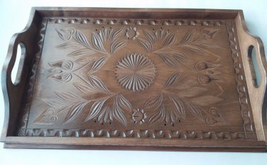 Big handcarved tray salver plate home decor serving dish unique brown maple wood