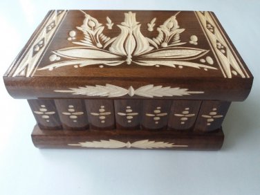 New brown handmade wooden wizard jewelry puzzle magic storage box brain teaser