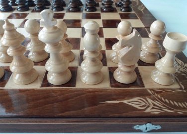 New brown wooden chess set backgammon checkers carved beech wood chessboard box