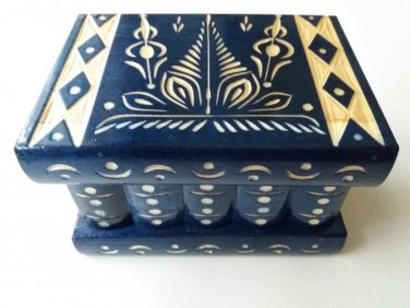 New blue handmade wooden puzzle magic storage jewelry secret mystery box